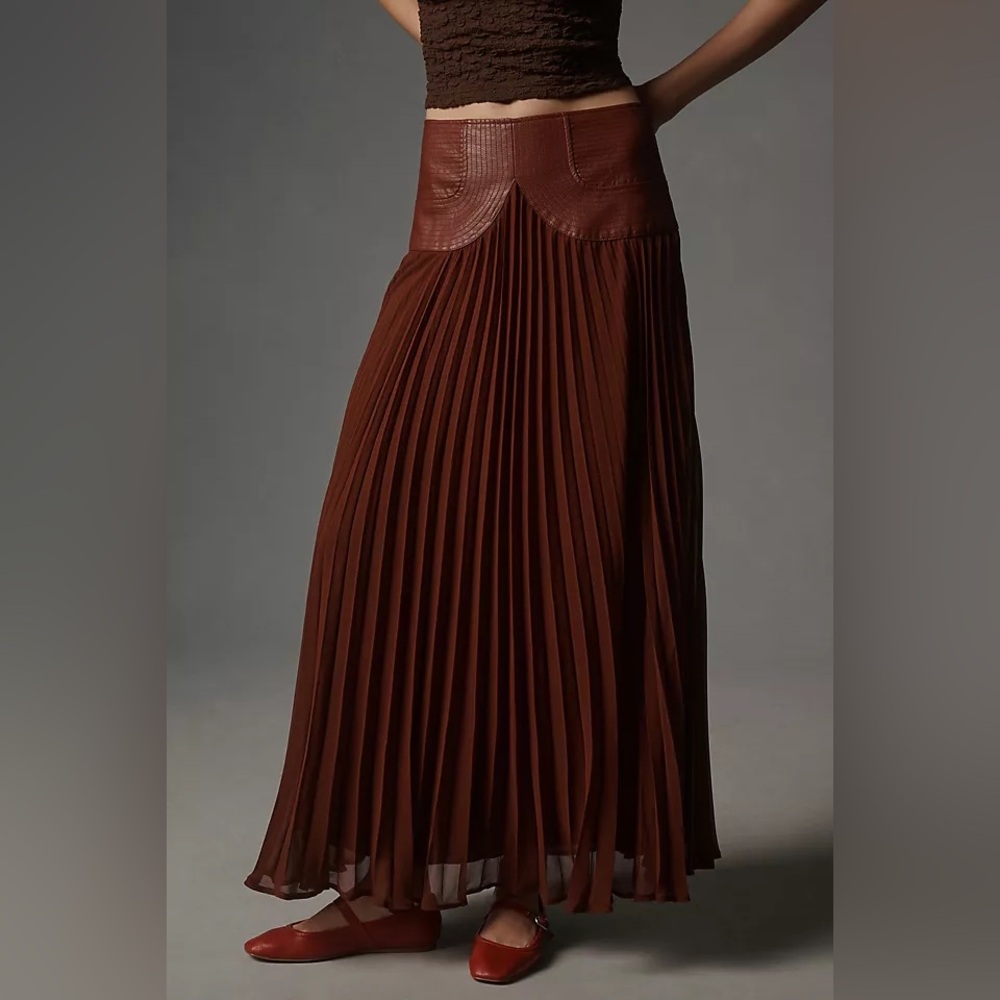Anthropologie Brown Pleated Maxi Skirt